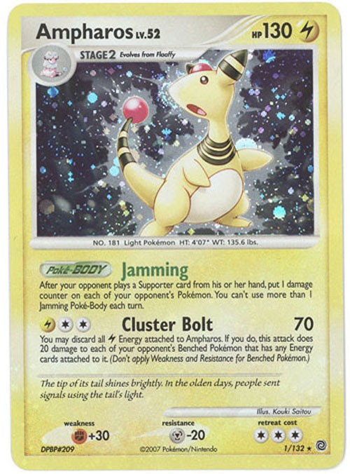 Pokemon Card - Secret Wonders 1/132 - AMPHAROS Lv.52 (holo-foil) - NM/Mint