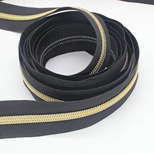  5 gold metallic nylon coil zippers by the yard bulk 10 yards black ta