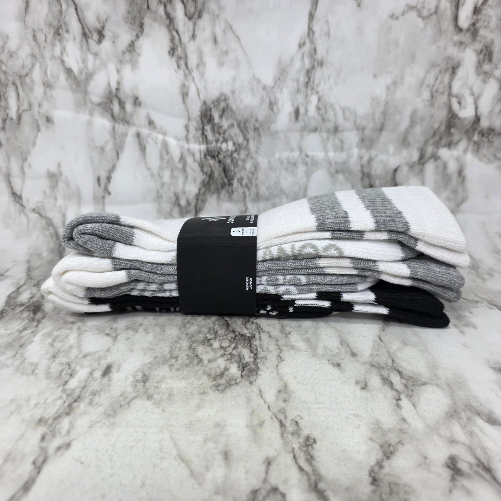 Converse Women's Half Cushion Double Stripe Crew Socks 4-10 (Black/White/Gray) thumbnail 3