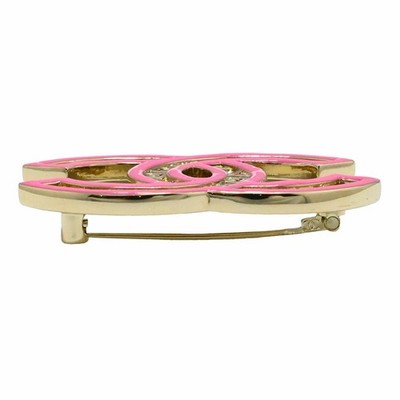 CHANEL CC Logos Pink Enamel Pin Brooch Gold Tone B24 Auth w/Box