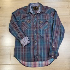 Wrangler Retro Shirt Mens Medium Blue Plaid Long Sleeve Western Pearl Snap