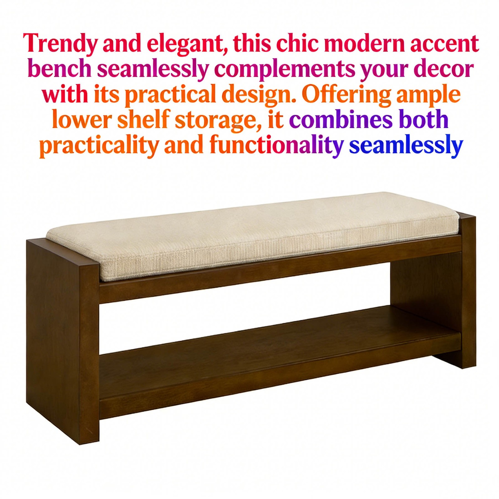 Bench with lower shoe rack and removable soft cushion