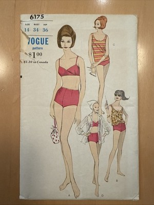 Vogue 6175 Bathing Suit, Tank Top And Shirt, Sz14 bust34 hip36 unused c:1964