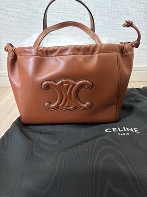 CELINE Triomphe Small Cabas Drawstring Cuir Leather Brown Tote Bag