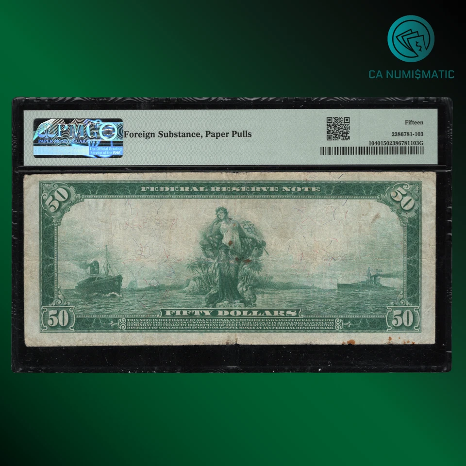 CA 1914 $50 Fifty Dollars Federal Reserve Note Richmond, PMG 15, 87014 - Image 2 of 2