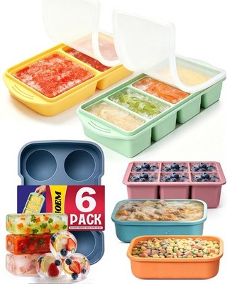 6 Pack Silicone Freezer Trays with Lid, Soup Freezer Container Molds, Perfect...