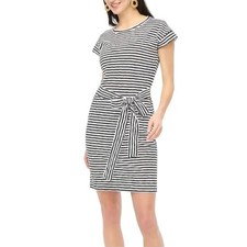 J. Crew Short Sleeve Striped Tie-Waist T-Shirt Dress Black White BI143 Size S