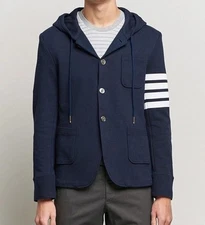 Thom Browne Navy Loopback Jersey 4-Bar Hooded Sport Coat/Jacket Size 3