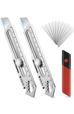 BIBURY 2 Stück Profi Cuttermesser, Edelstahl Universalmesser mit 10x Klingen