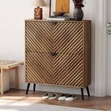Shoe Cabinet Entrance Shoe Storage Cabinet with Parquetry 2 Flip Drawers