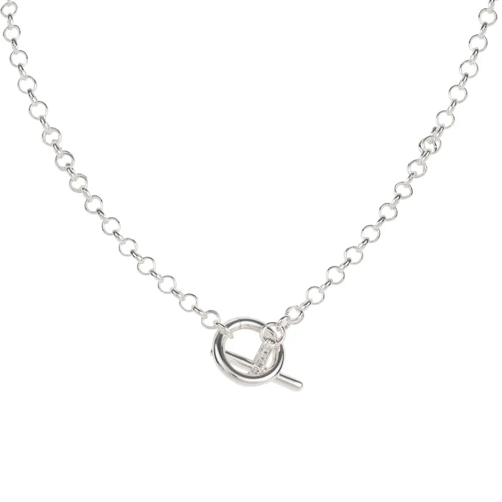 Rhodium Plated Cubic Zirconia T-Bar Necklace