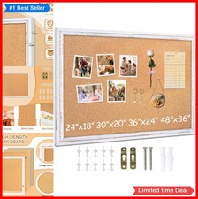Rustic White Cork Board 24 x 18 Inch Framed Bulletin Board Wall Mount Farmhouse