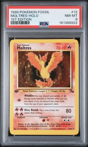 1999 POKEMON FOSSIL 1ST EDITION #12 MOLTRES-HOLO PSA 8