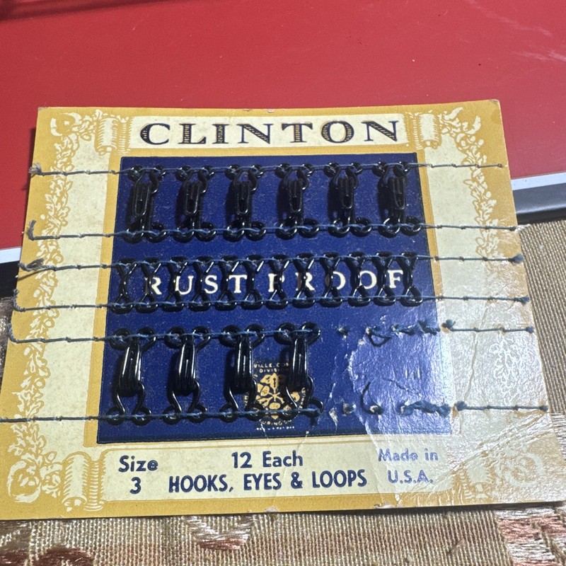 Clinton Rustproof Size 3 Hooks Eyes & Loops, Metal Vintage sewing memorabilia