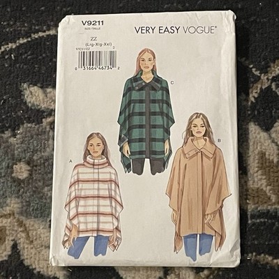 Shawl Cardigan Sewing Pattern Sz L XL XXL Cape Wrap Poncho Vogue Adaptive Uncut