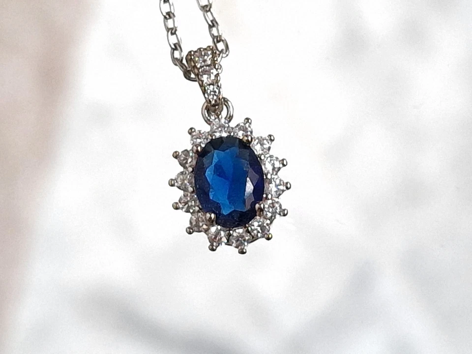 Anello + Pendente con Zaffiro e Brillantini SINTETICI in argento 925 ANALLERGICO - Immagine 2 di 4