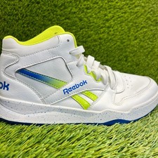Zapatos deportivos de cuero Reebok Bb4500 Court para niños talla 5Y blancos amarillos