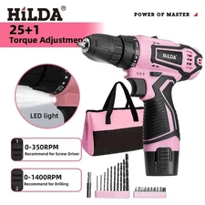 HILDA 12V Cordless Electric Drill Brushless Screwdriver Set for Home DIY Repair