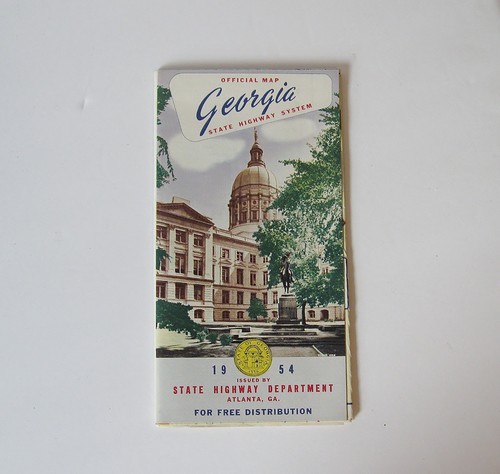 Vintage 1954 Georgia Vehicle Road Travel Map State Highway System