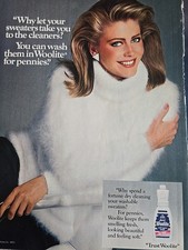 1984 Woolite Cold Water Soap Wash Pretty girl white sweater vintage ad