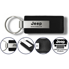 Jeep Wrangler Black Leather Authentic Logo Key Chain Fob Ring Official Licensed