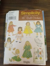 Simplicity Archives pattern 4347 clothes for 18 inch doll uncut