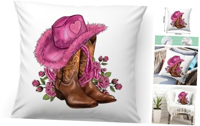 Valentine's Day Boots Cowgirl Hat Throw Pillow Cover Western Valentines Day