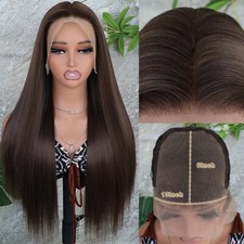 13x6 Brown Lace Front Wig Silky Straight Wigs Heat Resistant Pre Plucked Natural