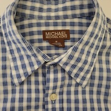 Michael Kors Men's Medium Dress Shirt Blue  White Textured Check Plaid