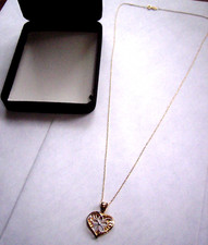 Yellow Gold Fine Chain Necklace w/ small diamonds in 14k yellow gold heart new
