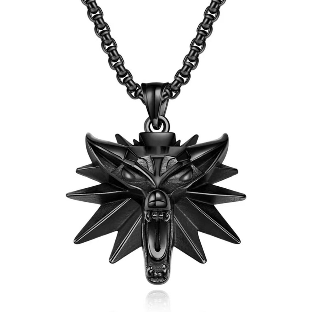 Witcher Rolo Chain Black Witcher Wolf Pendant Necklace For Men Punk Rock Retro Jewelry ...