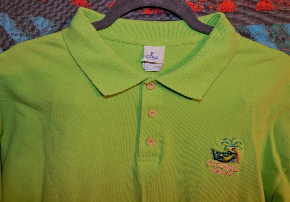 Polo Cozumel México Vintage Años 90 Verde Neón Talla XL 46" Pecho Foto 2 de 3
