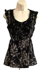 Ann Taylor Loft Shirt Womens 4 Black Tan Pullover Floral Top