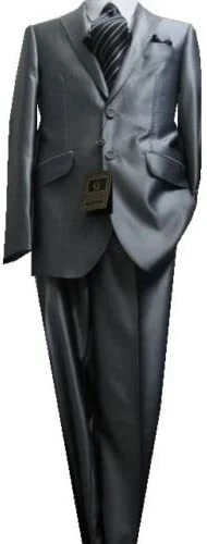 Traje para hombre GIORGIO FIORELLI 2 botones ajuste ceñido brillante plateado liso piel de tiburón  Foto 2 de 4