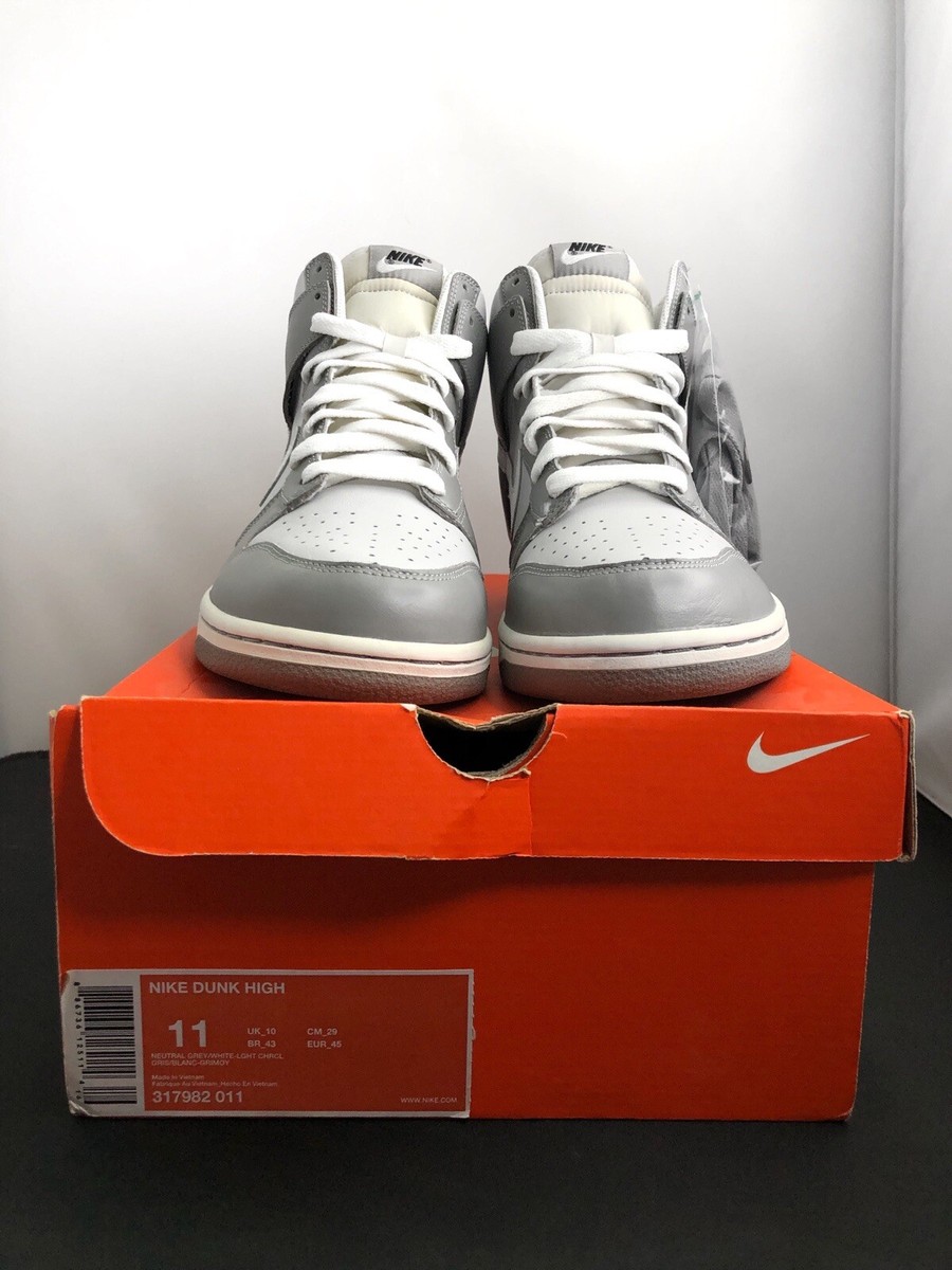 2008 Nike Dunk High Top Neutral Grey/White Men\'s Size 11.5 317982-011 2008 NIKE MENS DUNK HIGH NEUTRAL GREY/WHITE-LIGHT CHARCOAL  main image 2