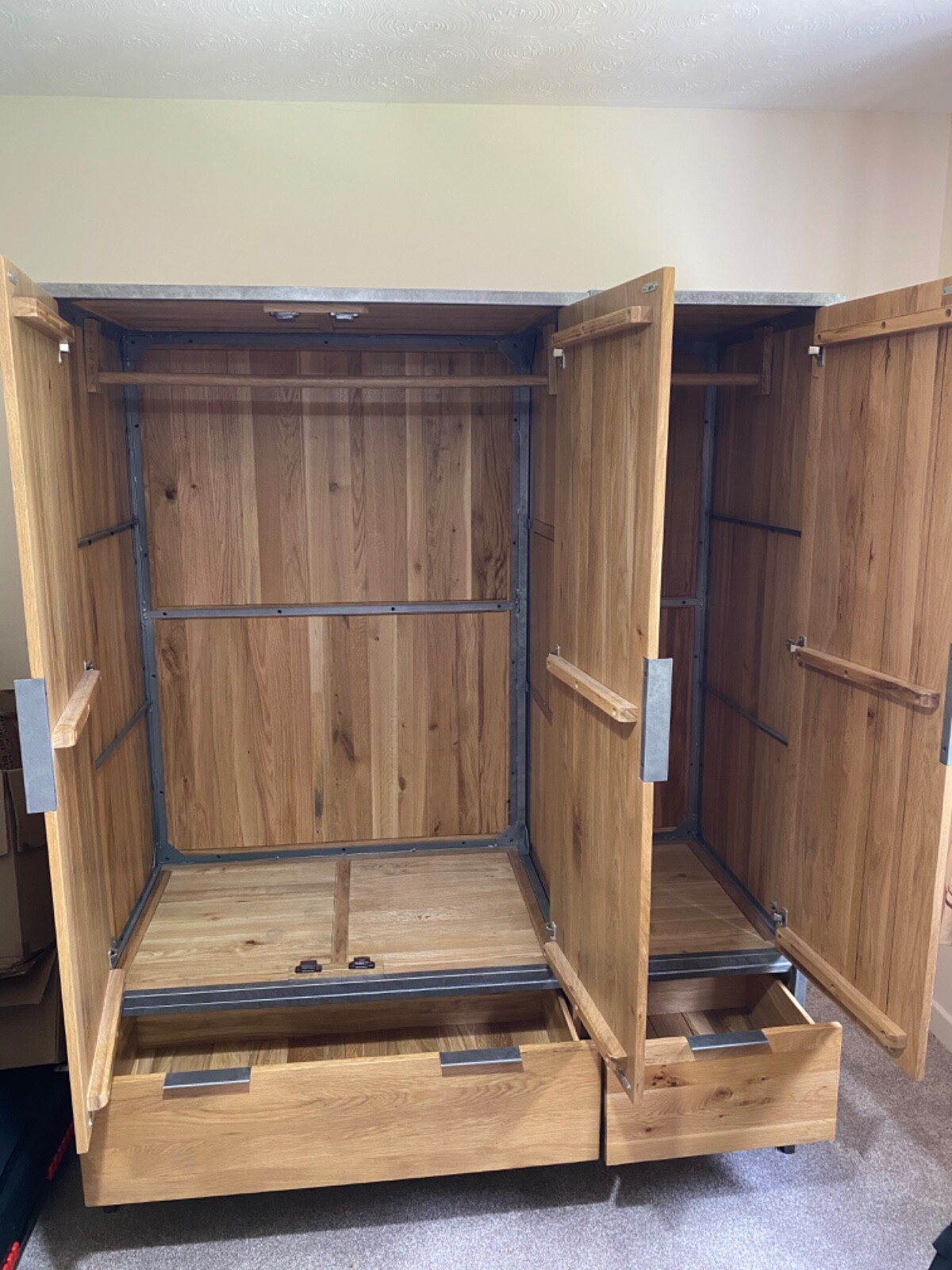 Used Oak FurnitureLand Triple Wardrobe, Brooklyn Natural Solid Oak & Metal eBay