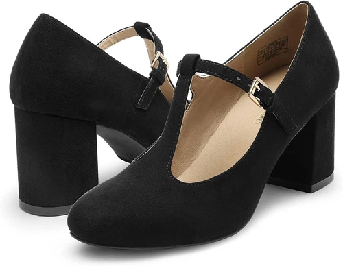 Women Wedding Mary Jane Pumps Close Toe Low Chunky Heel Pump Shoes - Picture 4 of 17