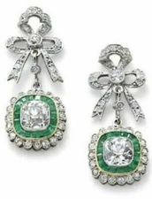 2Ct Art Deco Style Diamond &Emerald Engagement 14k White Gold FN Earrings