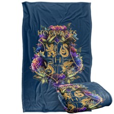 Harry Potter Hogwarts Multi-Colored Floral Crest Silky Touch Throw Blanket