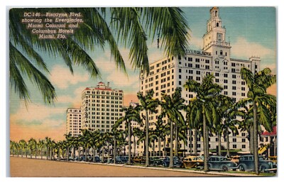 Miami Florida Everglades Miami Colonial Biscayne Blvd Columbus Hotel Postcard