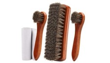 4-Piece Horsehair Shoe Brush Shine Kit Shoe Polish Kit for Leather Shoes Boot
