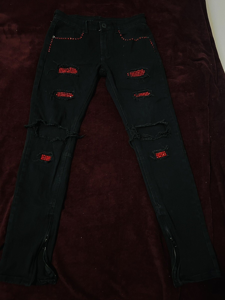 Red Jeans Black Skinny Jeans With Holes In The Knees Men Knee Hole