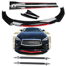 For Infiniti Q50 Base Front Bumper Lip Splitter + Side Skirt Glossy Black +Red