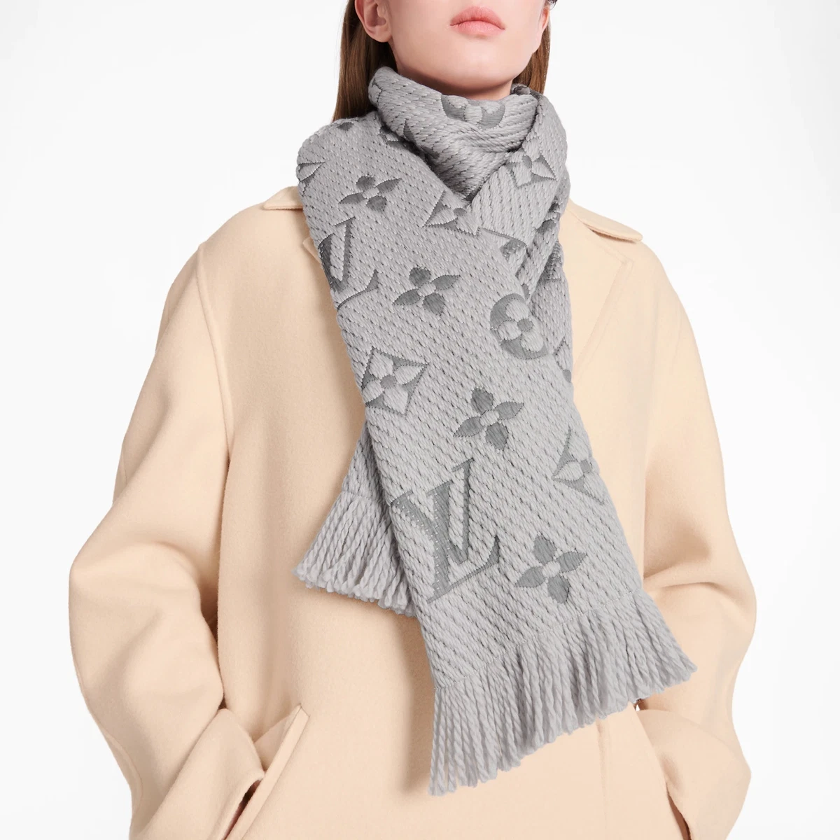 Louis Vuitton LV Monogram Logomania Pearl Grey Scarf