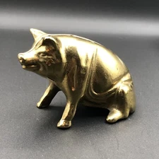 Vintage Valleau Brass Sitting Pig Piggy Coin Bank Stamped/Marked V