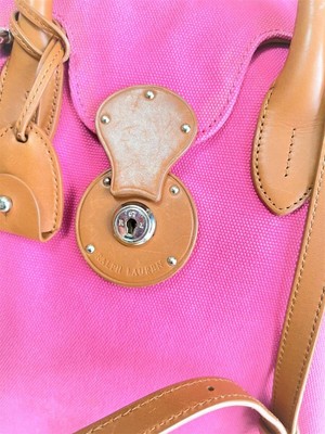 Ralph Lauren Ricky Canvas Pink Shoulder Tote Handbag Purple Label 