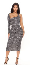 Women's One Sleeve Snakeskin Midi Dress