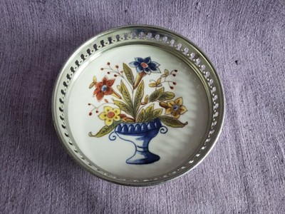 Wein/Sekt Flaschen Untersetzer/Coaster Polychrome Delft Platte mit Chrom Rahmen