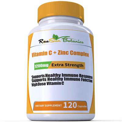 RaeSun Botanics Vitamin C 1200mg + Zinc 120 Capsules Immune Support Vegan