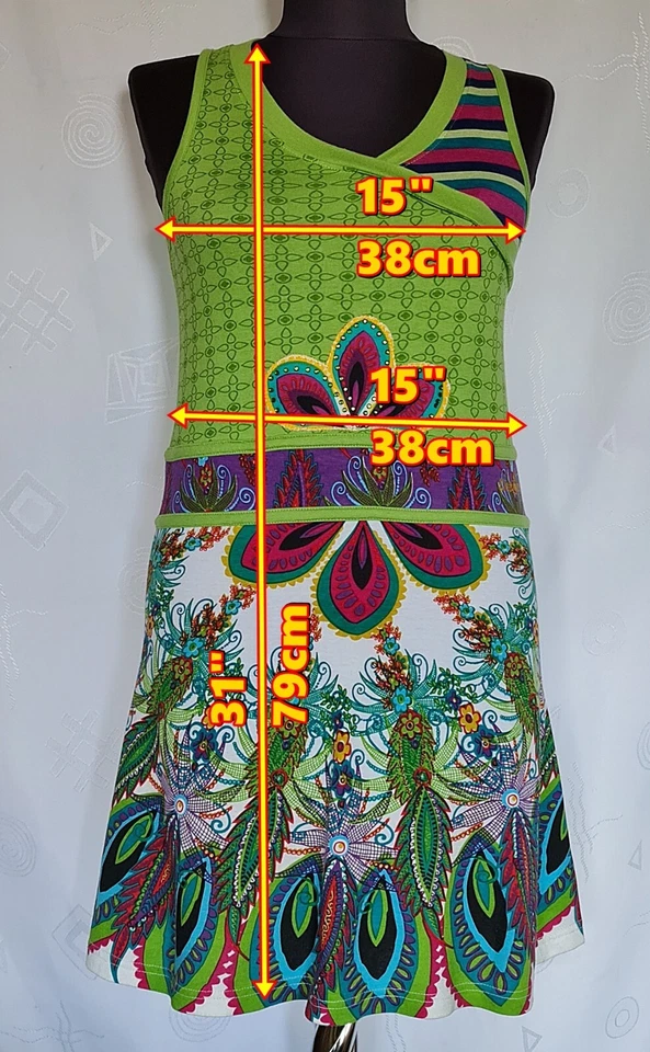 AUTHENTIC DESIGUAL FLORAL ART LOGO GREEN COTTON GIRL DRESS-SIZE:US13/14;EU 158 - Image 2 of 4